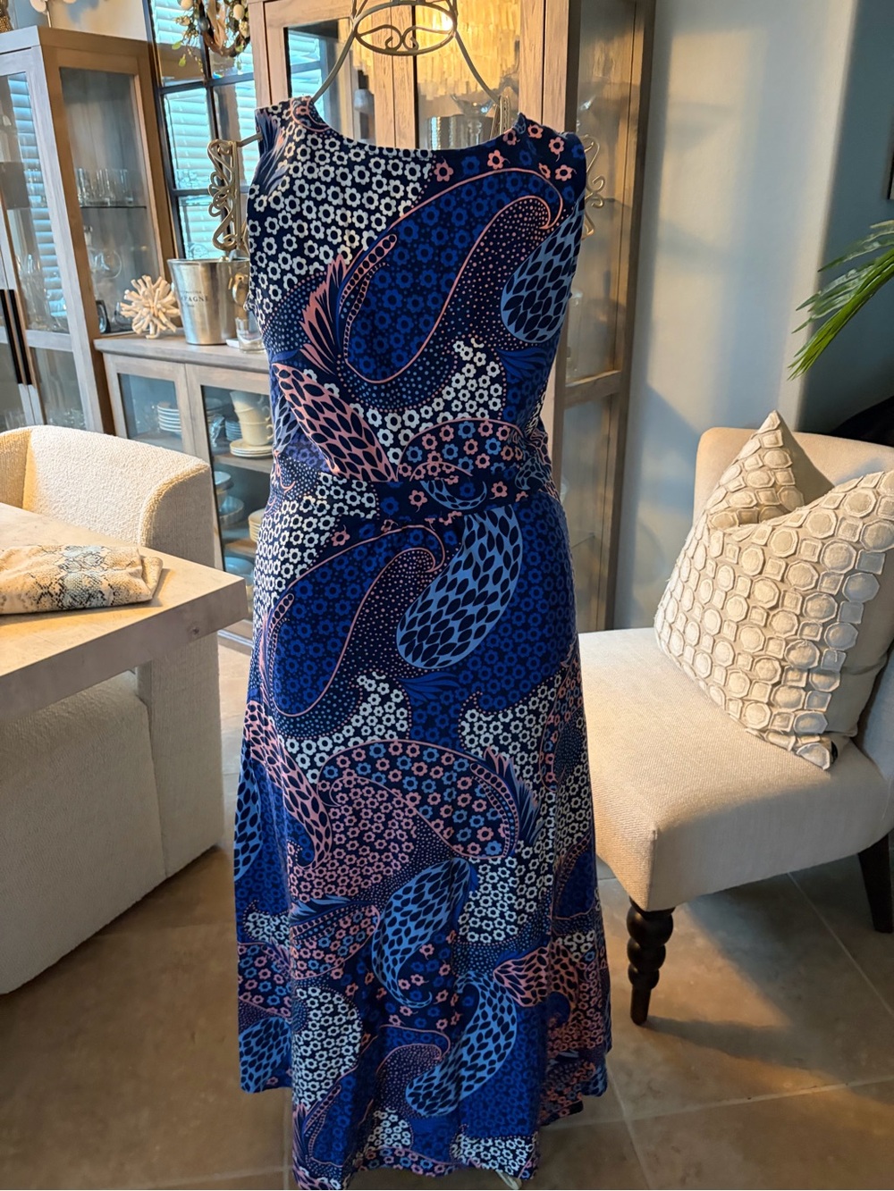 Talbots Blue and Pink Paisley Maxi Dress